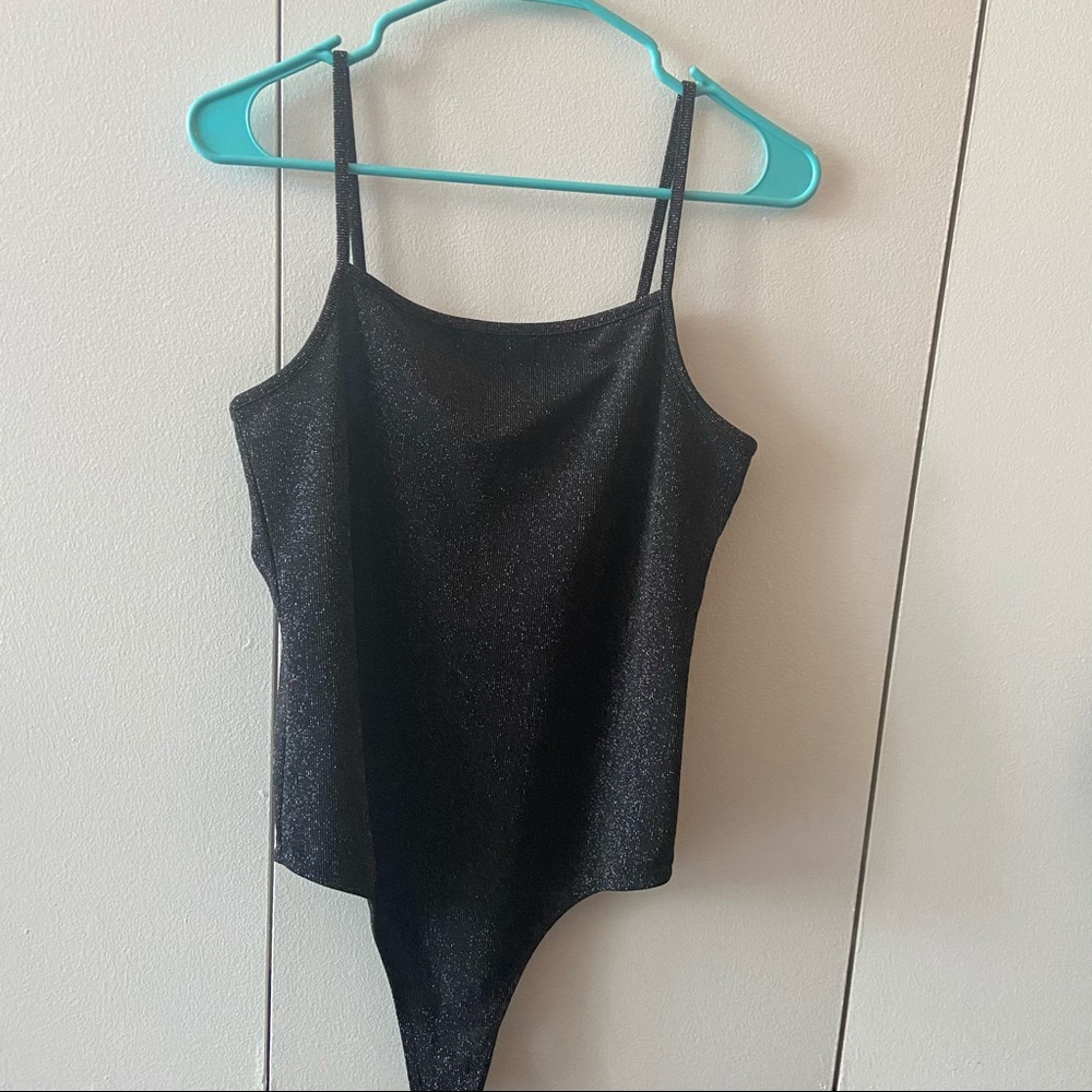Charcoal glitter square neck bodysuit